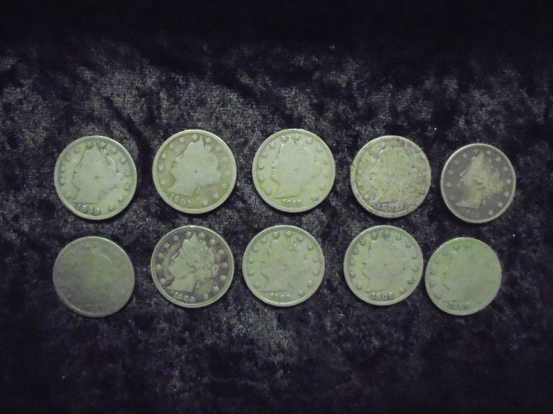 lot 48 image: Lot - V Nickels, 1893, 1899, 1903,1906, 1909,1910,1912
