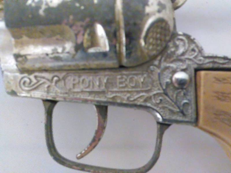 Vintage PONY BOY Toy Cap Pistol Silver with White Handle Grips
