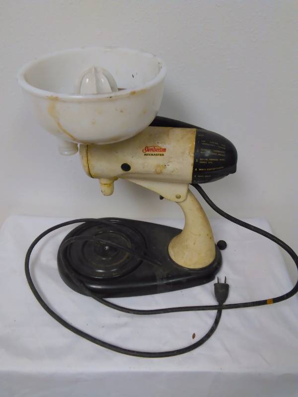Vintage Sunbeam mixmaster, juicer attachment, sunbeam mixer attachment,  mixmaster attachment, milk glass bowl, working mixer