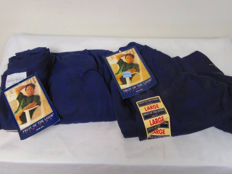 lot 131 image: NWT Mens Fruit of the Loom T-shirts (2) Large, Navy Blue