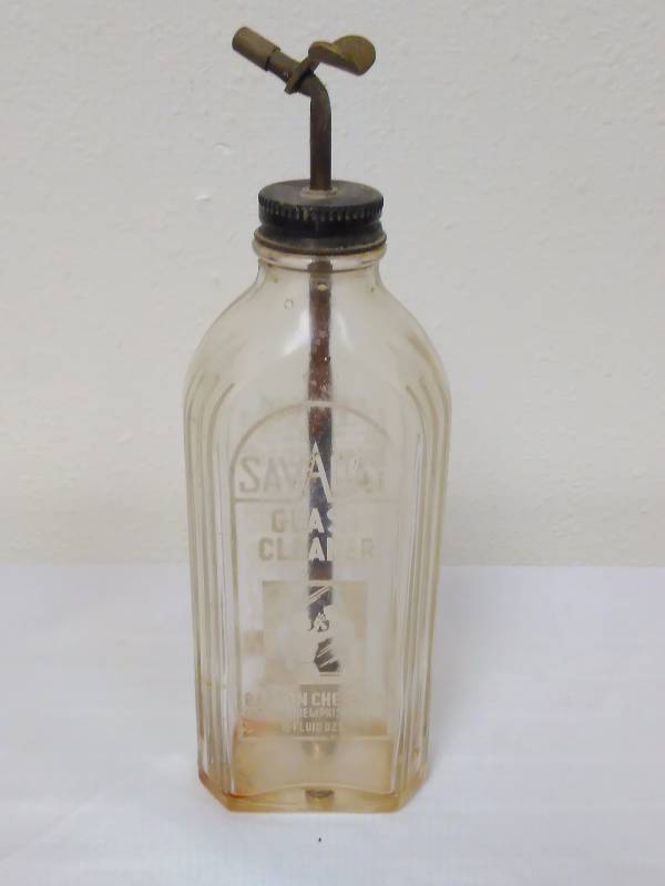lot 135 image: Antique vintage SavADay sprayer glass bottle with working brass sprayer