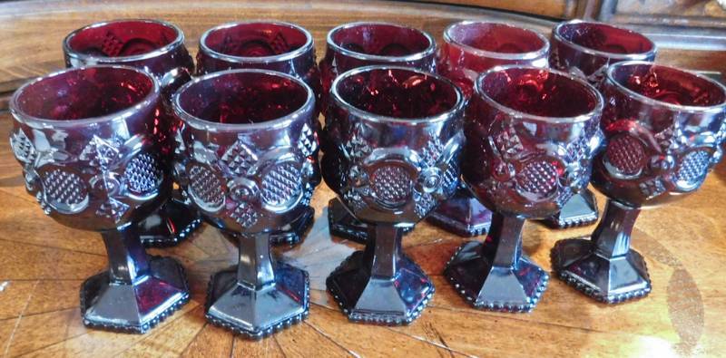 lot 25 image: 10 ruby red Avon goblets