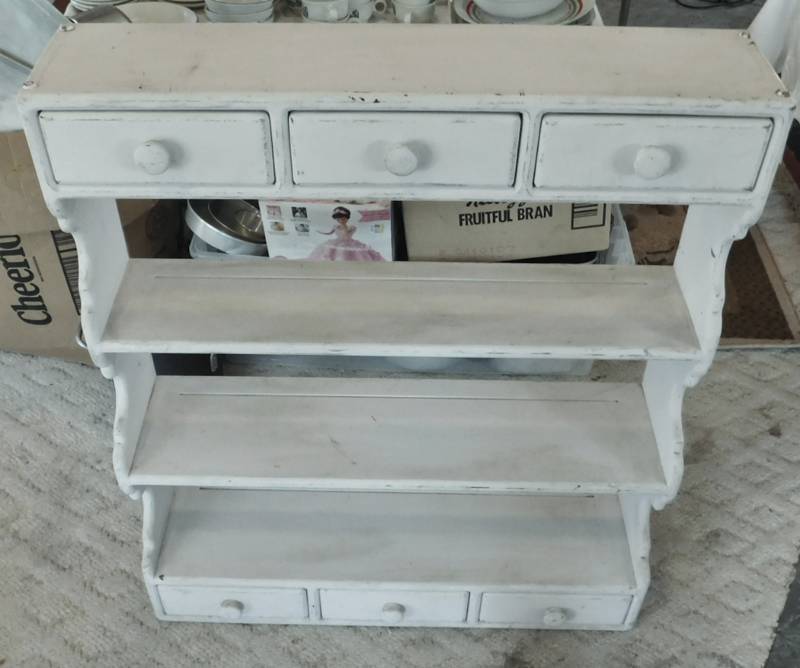 lot 13 image: white, 3 shelf and 6 drawer unit