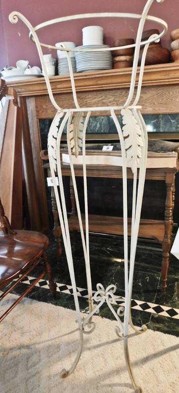 lot 128 image: 3 Wrought Iron white plant stands