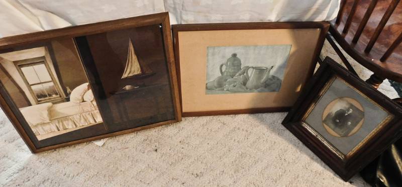 lot 167 image: 3 vintage pieces wall art framed