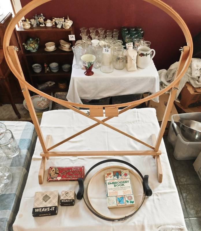 lot 169 image: embroidery hoop and stand and more