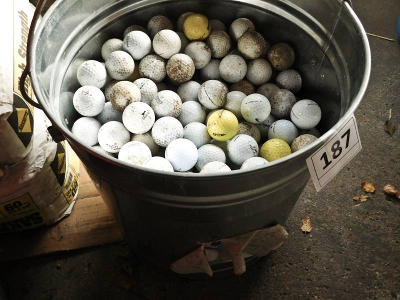 lot 187 image: 15 x15 galvanized pail golf balls