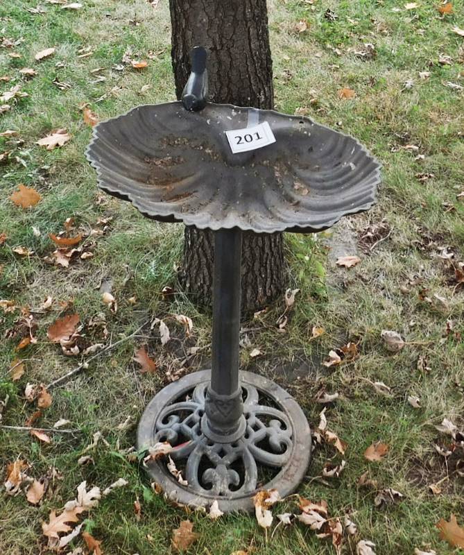 lot 201 image: cast iron birdbath and feeder