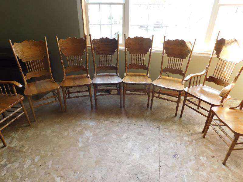 lot 223 image: vintage pressed back chairs
