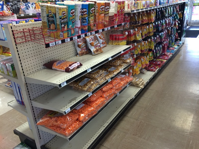 lot 68 image: 2 sided display shelving  16 long x 15 d x 54 high    Excluding Contents   You disemble and remove