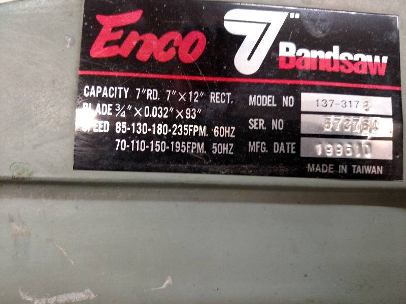 lot 2 image: Enco 7 x 12 Horizontal Band Saw, ...