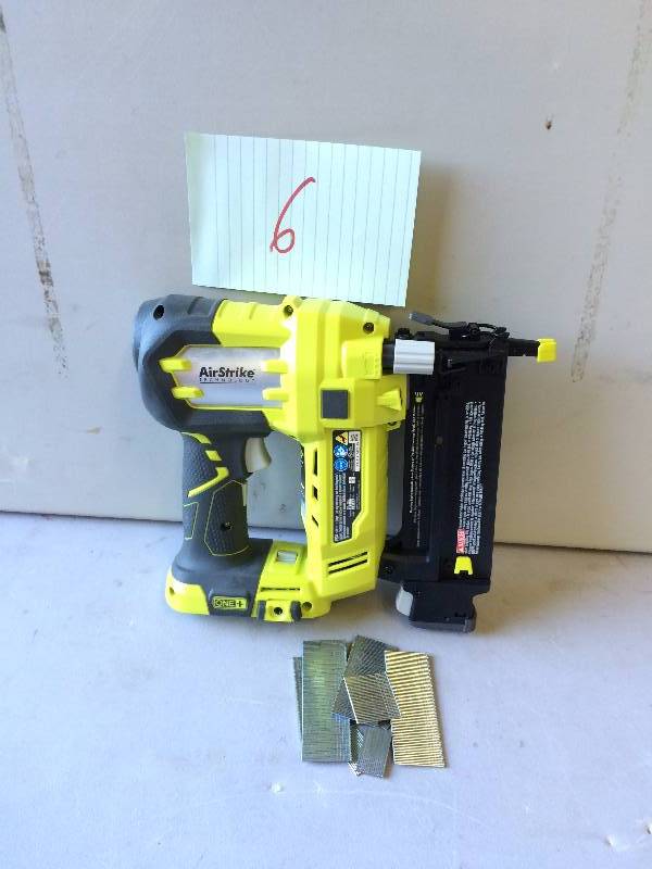 lot 6 image: Ryobi Cordless Brad Nailer18GA Model P320 Base tool only never been used Stock and actual photos used to display item