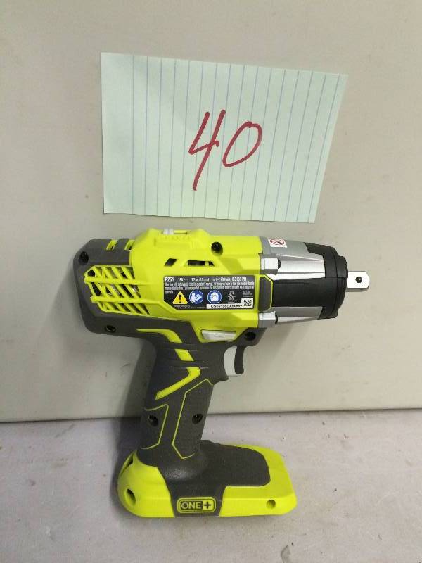 lot 40 image: Ryobi One 18V 3 Speed 12 in Impact Wrench Never been used Stock and actual photos used to display item