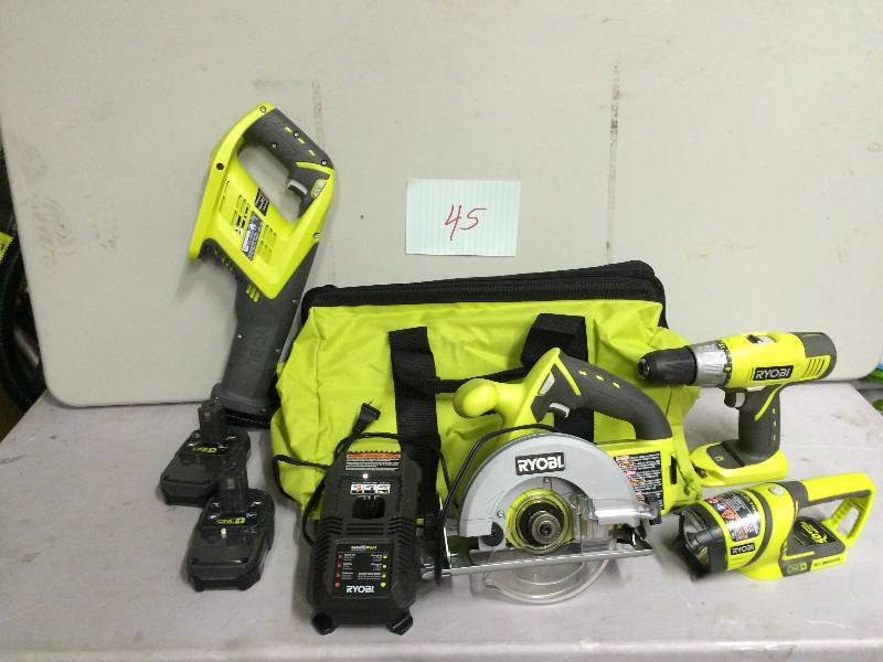 lot 45 image: Ryobi ONE 18-Volt Lithium-Ion Cordless Super Combo Kit (4-Piece) Never been Used Stock and actual photos used to display item