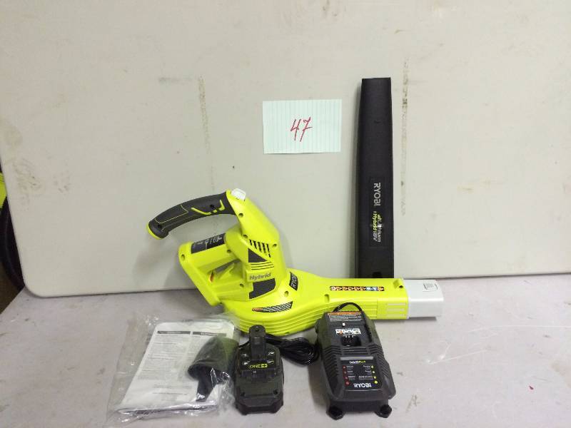 lot 47 image: Ryobi P2170 18V One 150 mp 200cfm Lithium Ion Hybrid Cordless or Corded BlowerSweeper Never Been Used Stock and actual photos used to display item