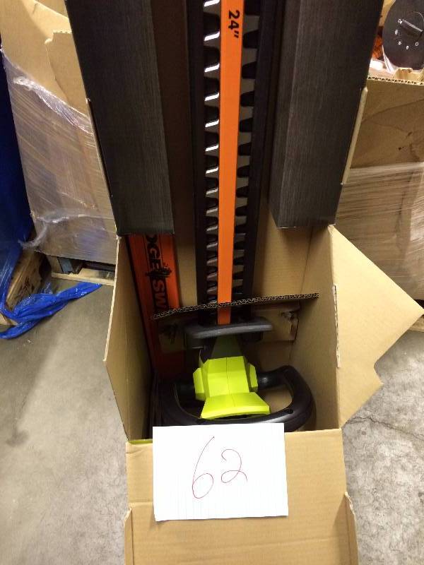 lot 62 image: Ryobi 40 V Cordless Hedge Trimmer 24 includes Lithium -Ion Battery Plus Never been Used Stock and actual photos used to display item