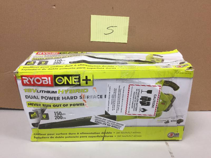 lot 105 image: Ryobi One 10V Lithium Hybrid Dual Power Hard Surface Blower Never Used