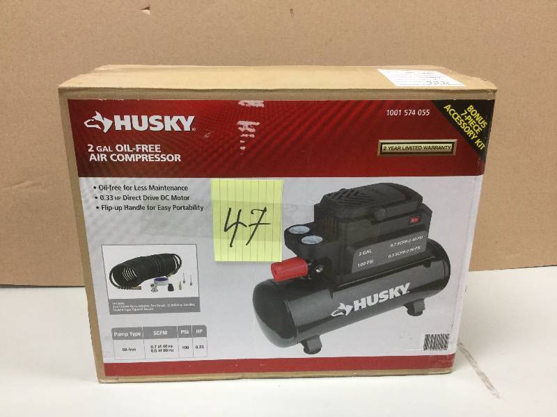 lot 147 image: Husky 2 Gal Oil Free Compressor never used