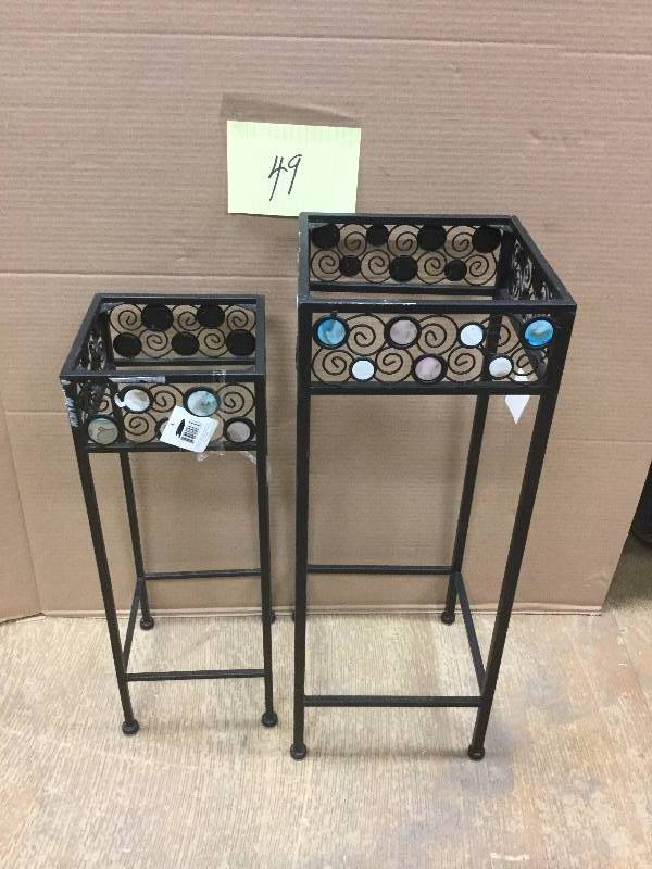 lot 149 image: Lot of two metal plant standtables - missing top Glass