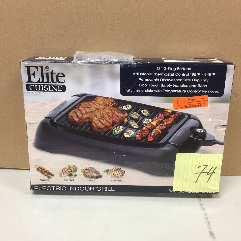 lot 174 image: Elite Cuisine Electric Indoor Grill 13in grilling surface never used