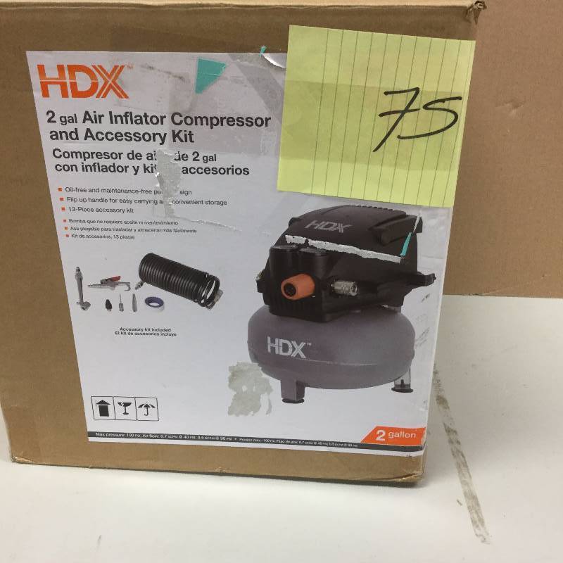 lot 175 image: HDX 2 Gal Air Compressor and Accesory Kit