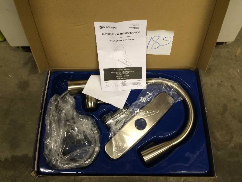 lot 185 image: Glacier Bay Invee Single-Handle Pull-Down Sprayer Kitchen Faucet in Stainless Steel Never Used stock and actual photos used to display item