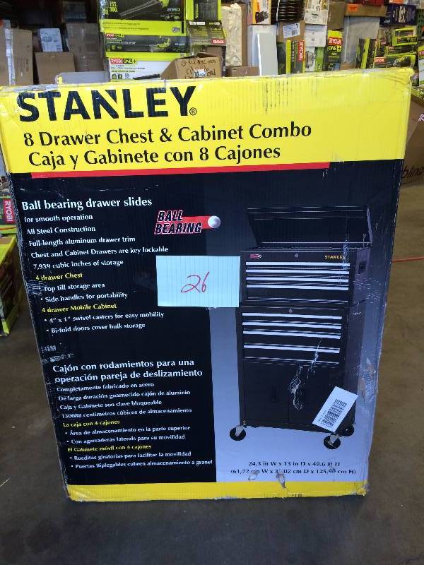 lot 26 image: Stanley 8 Drawer Chest and Cabinet Combo in original box never been used