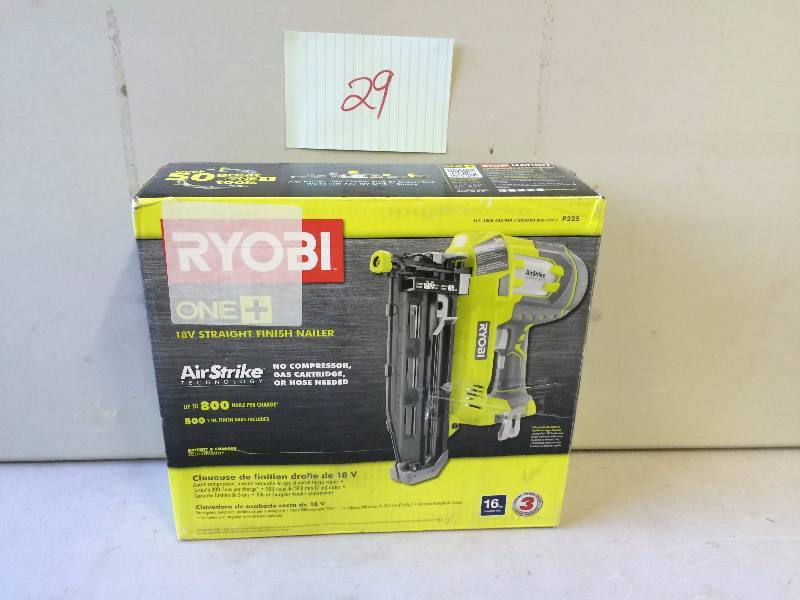 lot 29 image: Ryobi P325 18V One Cordless 16 Gauge Lithium Ion Finish Nailer Tool Only Battery and Charger not included never been used Stock and actual photos used to display item