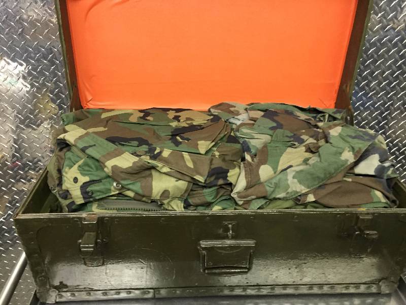 VINTAGE MILITARY TRUNK W CLOTHES