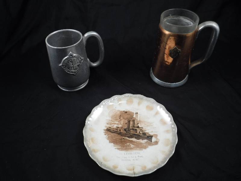 2 Vintage CoffeeBeer Mugs and Plate