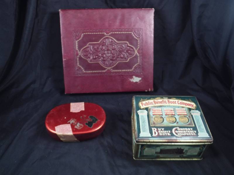 Vintage Tin Container & Book Case