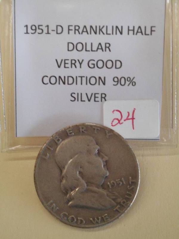 1951-D Franklin Half Dollar, 90% Si...