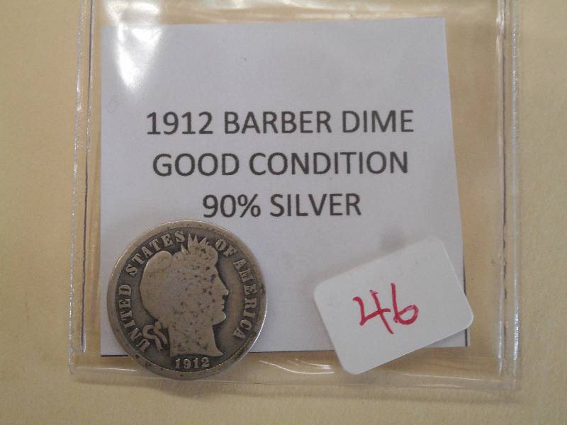 1912 Barber Dime, 90% Silver ...