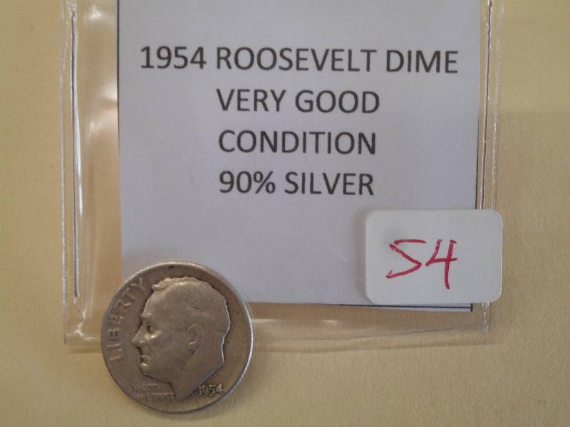 1954 Roosevelt Dime, 90% Silver ...