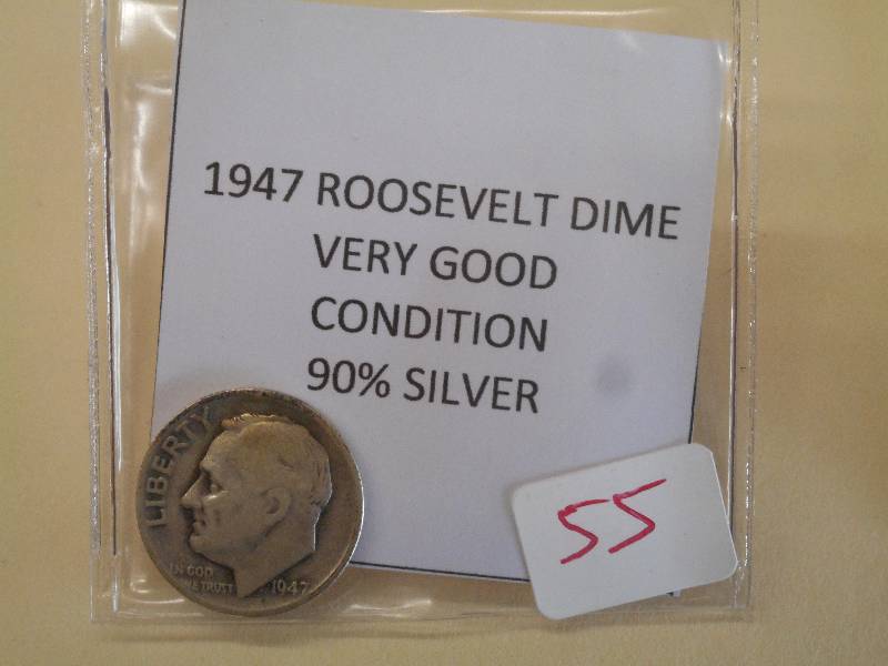 1947 Roosevelt Dime, 90% Silver ...
