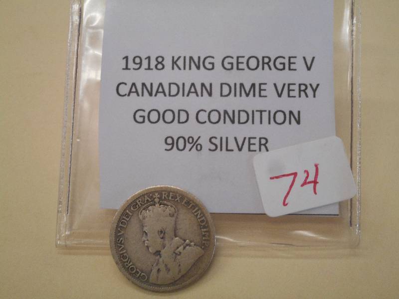 1918 King George V Canadian Dime, 9...