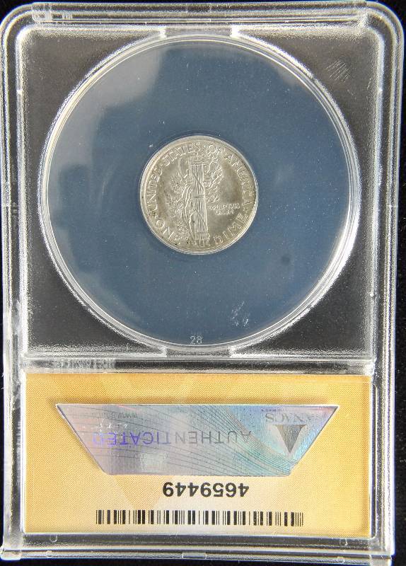 1935-S MERCURY SILVER DIME CERTIFIED MS62 BY ANACS