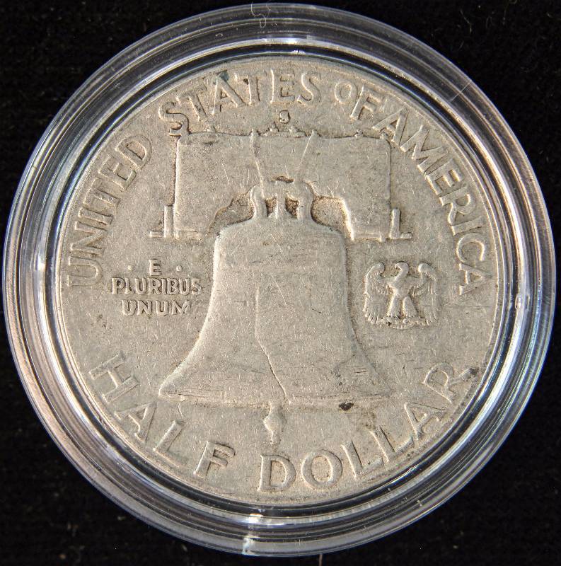 1949-S FRANKLIN SILVER HALF DOLLAR VF IN AIRTITE HOLDER
