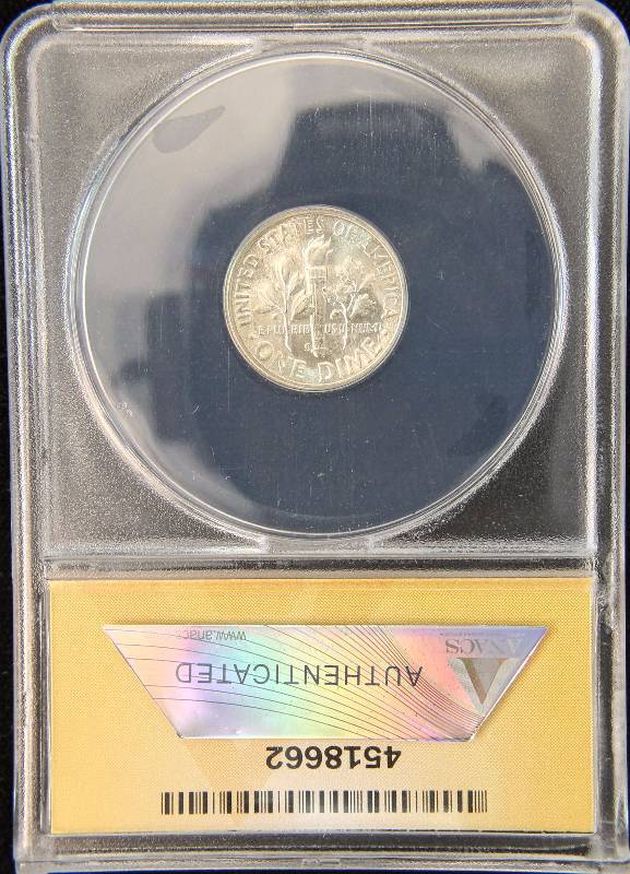 1953-S ROOSEVELT SILVER DIME CERTIFIED MS65 BY ANACS