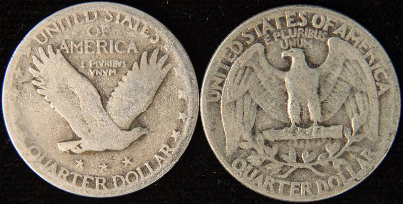 GROUP OF 2 SILVER QUARTERS - 1930 STANDING LIBERTY & 1946 WASHINGTON