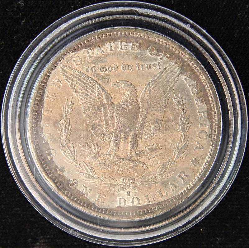 1890-S MORGAN SILVER DOLLAR AU WITH DARK TONING