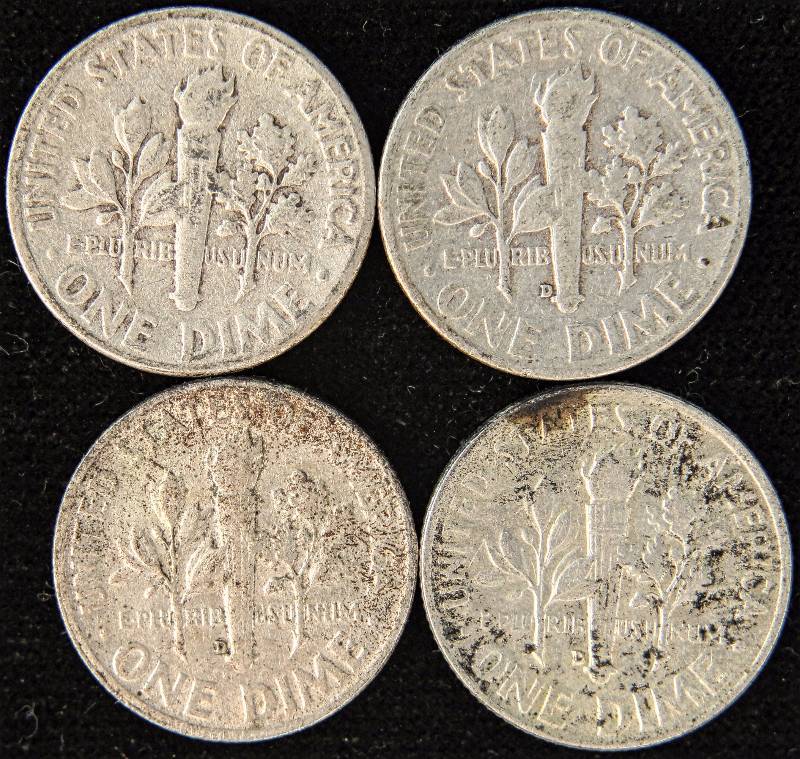 GROUP OF 4 SILVER ROOSEVELT DIMES - 1949P, 51D, 53D & 54D