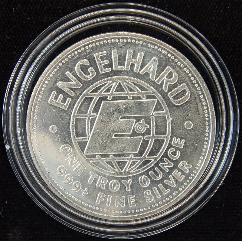 1 TROY OZ. .999 FINE SILVER ROUND 1982 ENGELHARD THE AMERICAN PROSPECTOR IN AIRTITE HOLDER