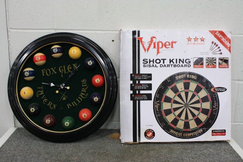 lot 130 image: Dartboard and Billiards Clock