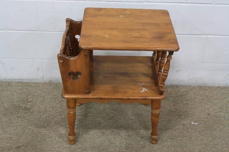 lot 155 image: Wood Side Table with built in Magazine Rack