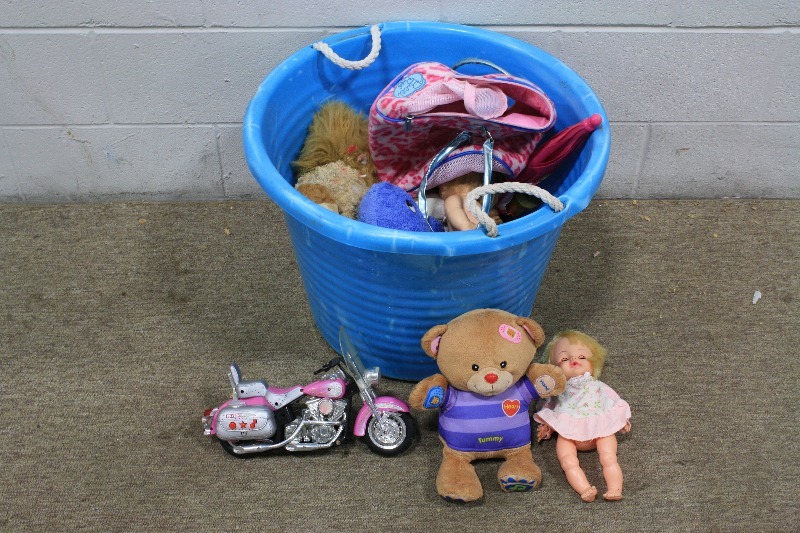 lot 166 image: Tote of Kids items Stuffed animals and dolls