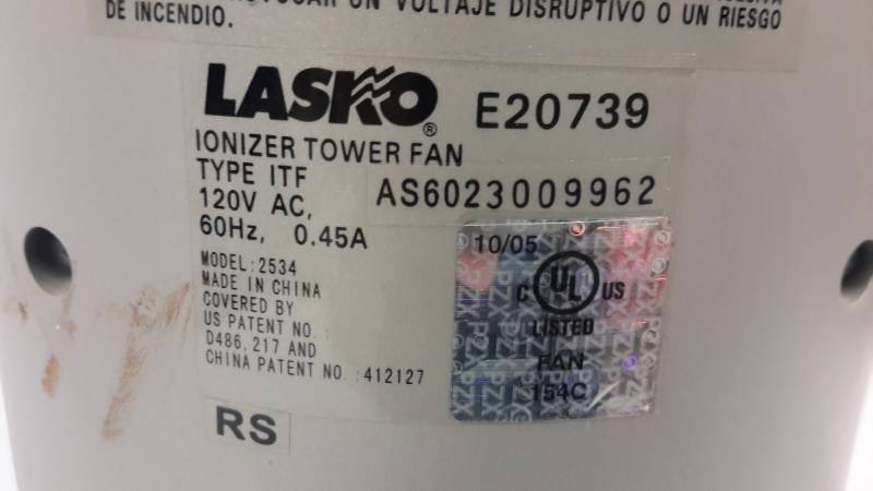 Lasko ionizer tower fan | West Fargo Liquidation Downsize #2 | K-BID