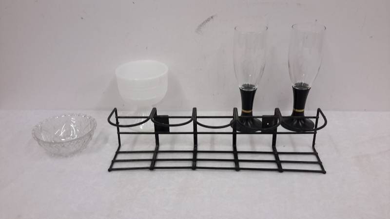 lot 59 image: Wine rack, glasses, and glassware