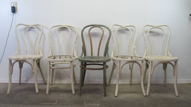 Set of 5 Vintage Wooden Switchboard Operator Chairs
