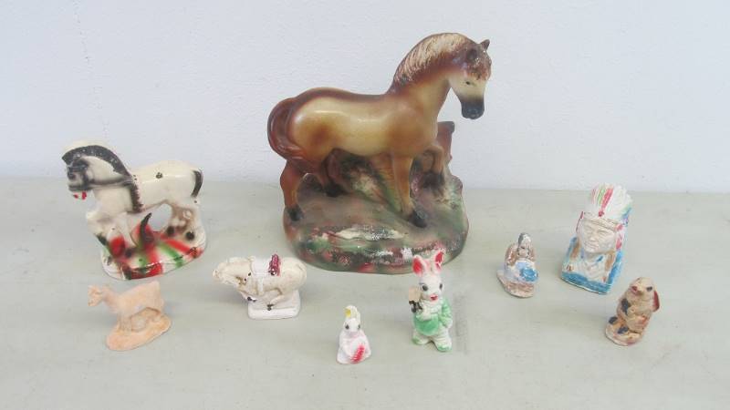 Lot of 1930s Chalkware Carnival Prize Animals